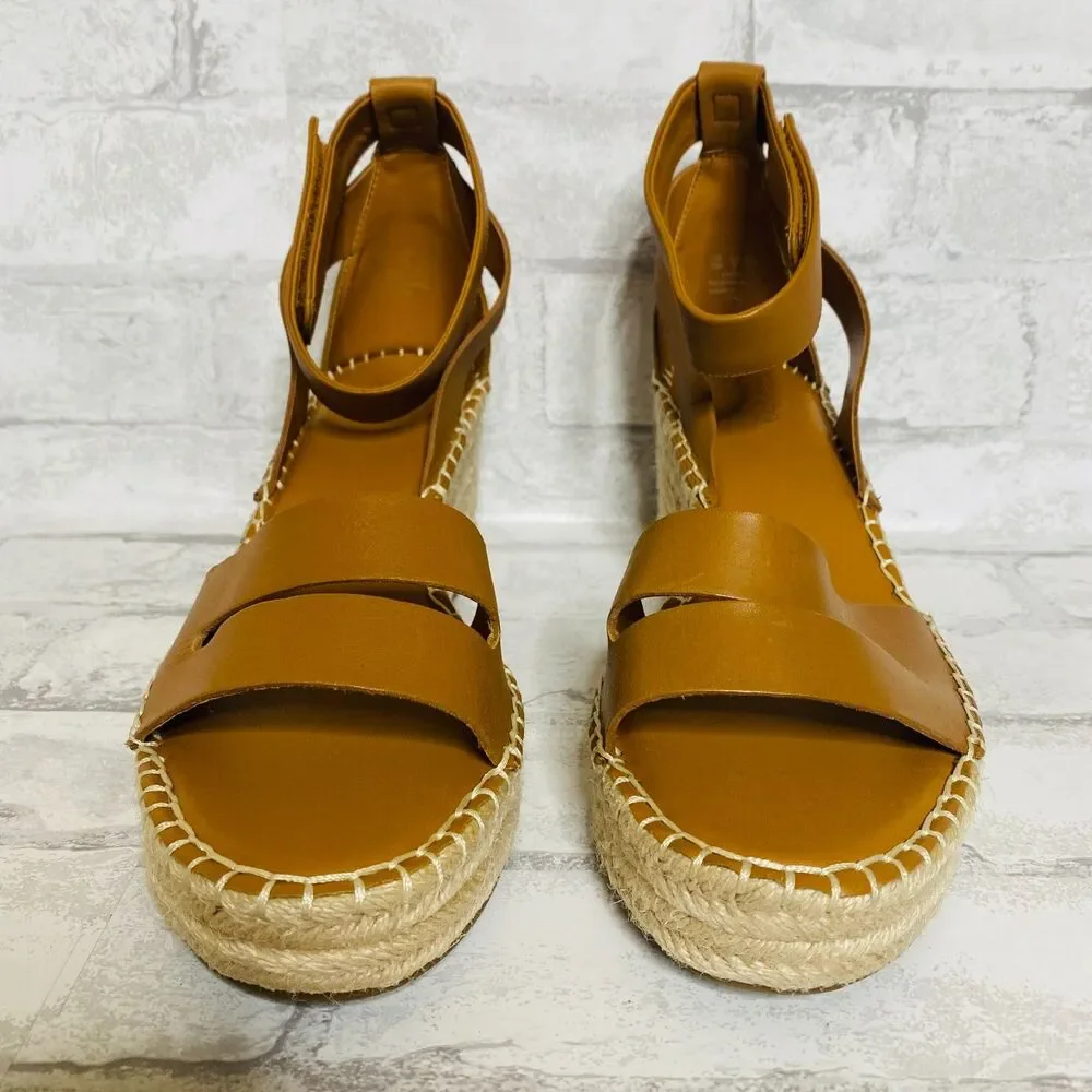 New Franco Sarto Womens Callia Leather Ankle Strap Wedge Espadrille Sandals 10 M